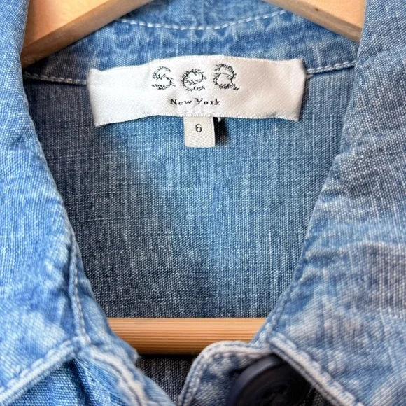 Sea New York Denim Shirt Dress Size 6 Blue Button Front Cotton Linen - Picture 4 of 7